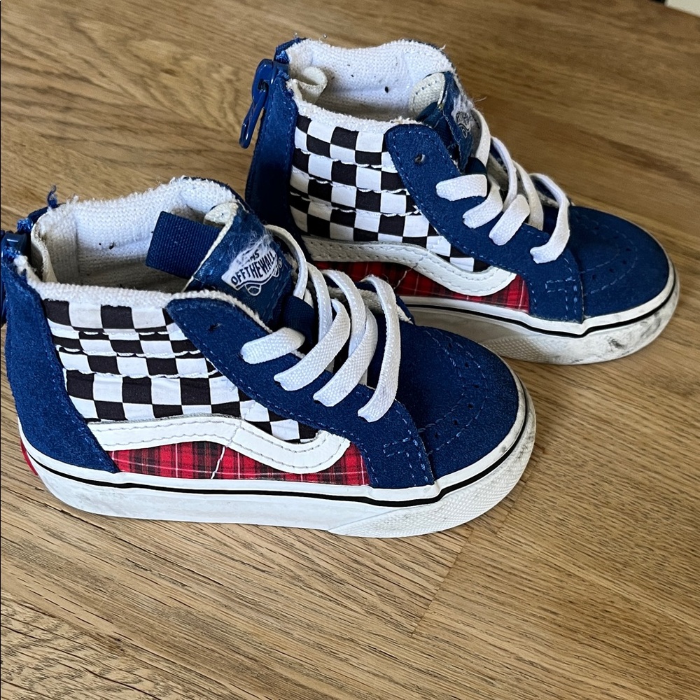 Vans Kids Blue and Red Checkered Sneakers